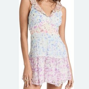loveshackfancy sheer mini dress colorblock floral fancy seneca size 6